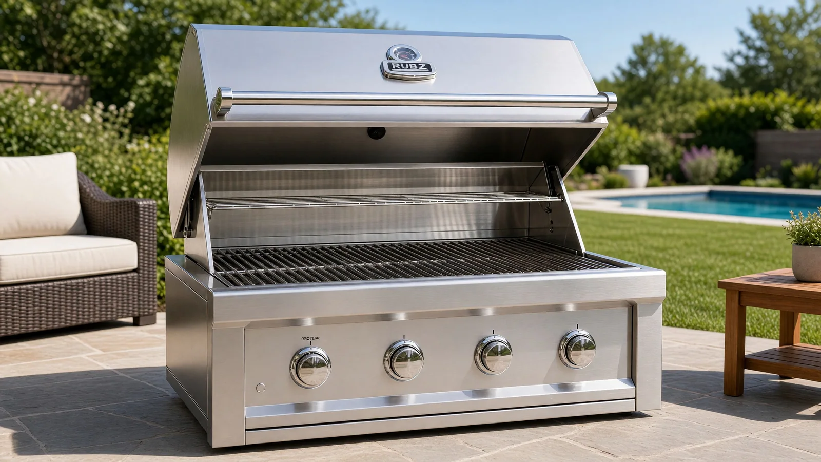 36-inch Ruby 4-Burner with steaks on the grate